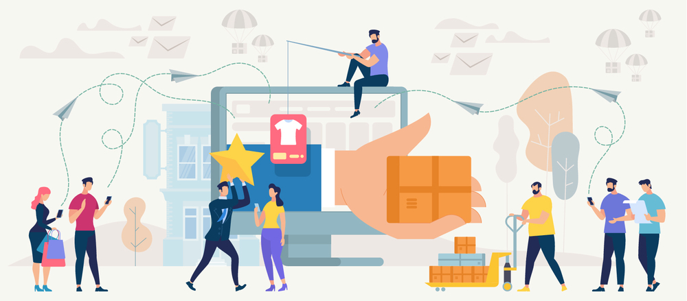 在線購物和交付概念網(wǎng)上商店應用程序營銷中的電子商務銷售數(shù)字技術和通信系統(tǒng)購物訂購支付和交付矢量圖在線購物和網(wǎng)絡向量